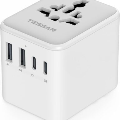 TESSAN Universal Travel Adapter, International Power Adapter with 2 USB C 2 USB A Ports, Travel Plug Adaptor Worldwide for US to Europe UK Italy Ireland Australia France Germany(Type C G A I)