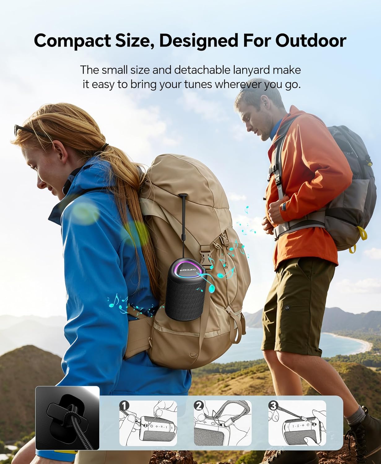 Portable Bluetooth Speaker Waterproof Gift: IPX5 HD Sound Up to 24H Playtime, TWS Pairing, LED Light, Outdoor Speaker for Beach/Pool/Travel/Essentials, Gifts for Fathers Day for Men Dad Husband-Black - Image 4